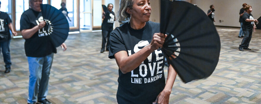 Delores Matthews, front, and other Soulful Shakers line dance at Turner-Surles Community Center during one of their recent meetings.