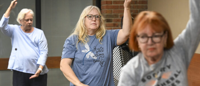 Lisa Hornish, center, and other adults participate in a tai chi class at Decatur Public Library.