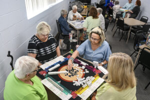 Mahjong enthusiasts play the tile-based game